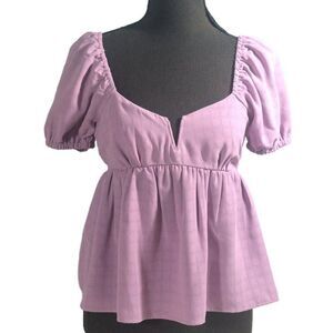 honey & sparkle Lavender Puff Sleeve Smocked Back Top Size Small